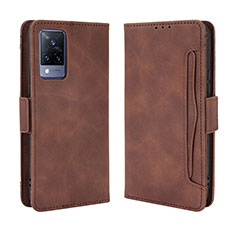 Leather Case Stands Flip Cover Holder BY3 for Vivo V21s 5G Brown