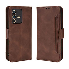 Leather Case Stands Flip Cover Holder BY3 for Vivo V23 5G Brown