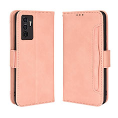 Leather Case Stands Flip Cover Holder BY3 for Vivo V23e 5G Pink