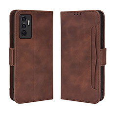 Leather Case Stands Flip Cover Holder BY3 for Vivo V23e Brown