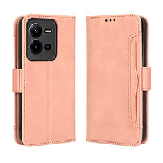 Leather Case Stands Flip Cover Holder BY3 for Vivo V25e Pink