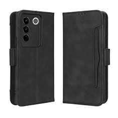 Leather Case Stands Flip Cover Holder BY3 for Vivo V27 5G Black