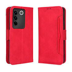 Leather Case Stands Flip Cover Holder BY3 for Vivo V27 5G Red