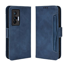 Leather Case Stands Flip Cover Holder BY3 for Vivo X70 5G Blue