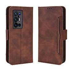 Leather Case Stands Flip Cover Holder BY3 for Vivo X70 Pro+ Plus 5G Brown