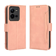 Leather Case Stands Flip Cover Holder BY3 for Vivo X80 Lite 5G Pink