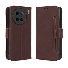 Leather Case Stands Flip Cover Holder BY3 for Vivo X90 Pro 5G Brown