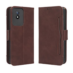 Leather Case Stands Flip Cover Holder BY3 for Vivo Y02 Brown