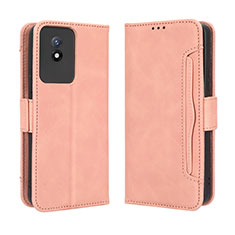 Leather Case Stands Flip Cover Holder BY3 for Vivo Y02 Pink