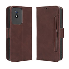 Leather Case Stands Flip Cover Holder BY3 for Vivo Y02A Brown