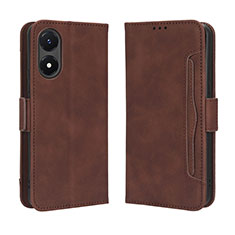 Leather Case Stands Flip Cover Holder BY3 for Vivo Y02S Brown