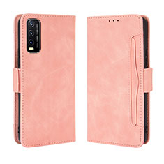 Leather Case Stands Flip Cover Holder BY3 for Vivo Y12s Pink