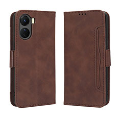 Leather Case Stands Flip Cover Holder BY3 for Vivo Y16 Brown