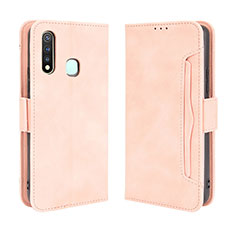 Leather Case Stands Flip Cover Holder BY3 for Vivo Y19 Pink