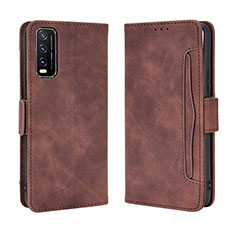 Leather Case Stands Flip Cover Holder BY3 for Vivo Y20a Brown