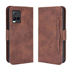 Leather Case Stands Flip Cover Holder BY3 for Vivo Y21 Brown