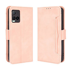 Leather Case Stands Flip Cover Holder BY3 for Vivo Y21 Pink