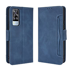 Leather Case Stands Flip Cover Holder BY3 for Vivo Y51 (2021) Blue