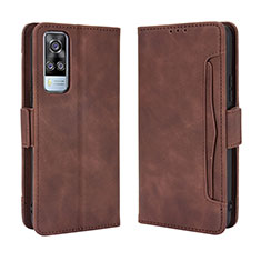 Leather Case Stands Flip Cover Holder BY3 for Vivo Y51 (2021) Brown