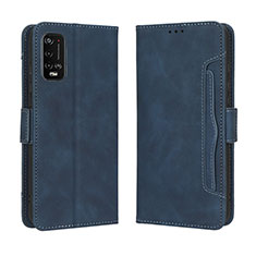 Leather Case Stands Flip Cover Holder BY3 for Wiko Power U10 Blue