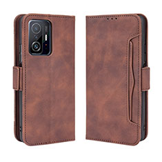 Leather Case Stands Flip Cover Holder BY3 for Xiaomi Mi 11T 5G Brown
