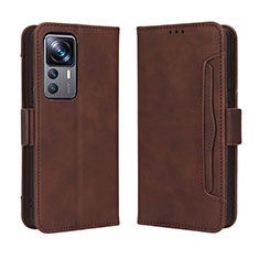 Leather Case Stands Flip Cover Holder BY3 for Xiaomi Mi 12T Pro 5G Brown