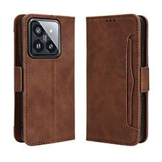 Leather Case Stands Flip Cover Holder BY3 for Xiaomi Mi 14 5G Brown