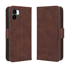 Leather Case Stands Flip Cover Holder BY3 for Xiaomi Poco C50 Brown