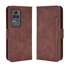 Leather Case Stands Flip Cover Holder BY3 for Xiaomi Poco F4 5G Brown