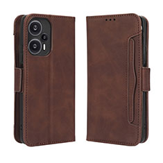 Leather Case Stands Flip Cover Holder BY3 for Xiaomi Poco F5 5G Brown