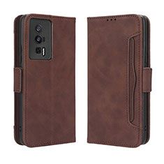 Leather Case Stands Flip Cover Holder BY3 for Xiaomi Poco F5 Pro 5G Brown