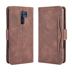 Leather Case Stands Flip Cover Holder BY3 for Xiaomi Poco M2 Brown