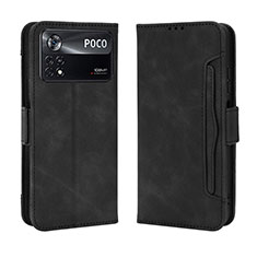 Leather Case Stands Flip Cover Holder BY3 for Xiaomi Poco M4 Pro 4G Black