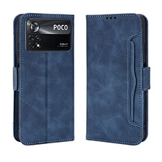 Leather Case Stands Flip Cover Holder BY3 for Xiaomi Poco M4 Pro 4G Blue