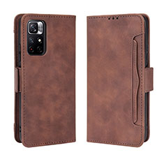 Leather Case Stands Flip Cover Holder BY3 for Xiaomi Poco M4 Pro 5G Brown