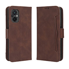 Leather Case Stands Flip Cover Holder BY3 for Xiaomi Poco M5 4G Brown