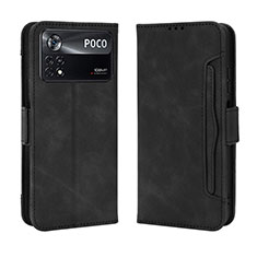 Leather Case Stands Flip Cover Holder BY3 for Xiaomi Poco X4 Pro 5G Black