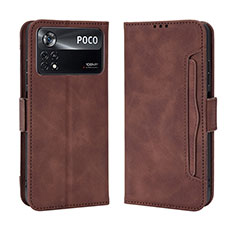 Leather Case Stands Flip Cover Holder BY3 for Xiaomi Poco X4 Pro 5G Brown