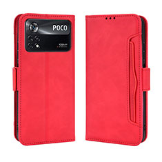 Leather Case Stands Flip Cover Holder BY3 for Xiaomi Poco X4 Pro 5G Red