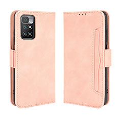Leather Case Stands Flip Cover Holder BY3 for Xiaomi Redmi 10 4G Pink