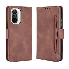 Leather Case Stands Flip Cover Holder BY3 for Xiaomi Redmi K40 5G Brown