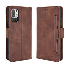 Leather Case Stands Flip Cover Holder BY3 for Xiaomi Redmi Note 10 5G Brown