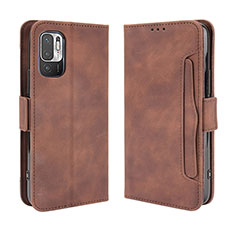 Leather Case Stands Flip Cover Holder BY3 for Xiaomi Redmi Note 10 JE 5G Brown