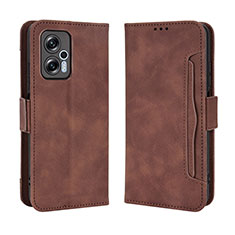 Leather Case Stands Flip Cover Holder BY3 for Xiaomi Redmi Note 11T Pro+ Plus 5G Brown