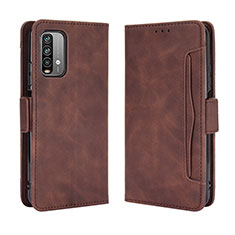 Leather Case Stands Flip Cover Holder BY3 for Xiaomi Redmi Note 9 4G Brown