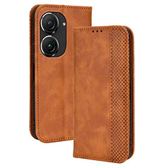 Leather Case Stands Flip Cover Holder BY4 for Asus ZenFone 10 Brown