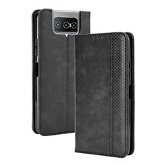 Leather Case Stands Flip Cover Holder BY4 for Asus Zenfone 7 Pro ZS671KS Black