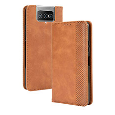 Leather Case Stands Flip Cover Holder BY4 for Asus Zenfone 7 ZS670KS Brown