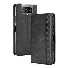 Leather Case Stands Flip Cover Holder BY4 for Asus ZenFone 8 Flip ZS672KS Black