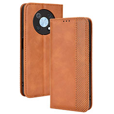 Leather Case Stands Flip Cover Holder BY4 for Huawei Enjoy 50 Pro Brown